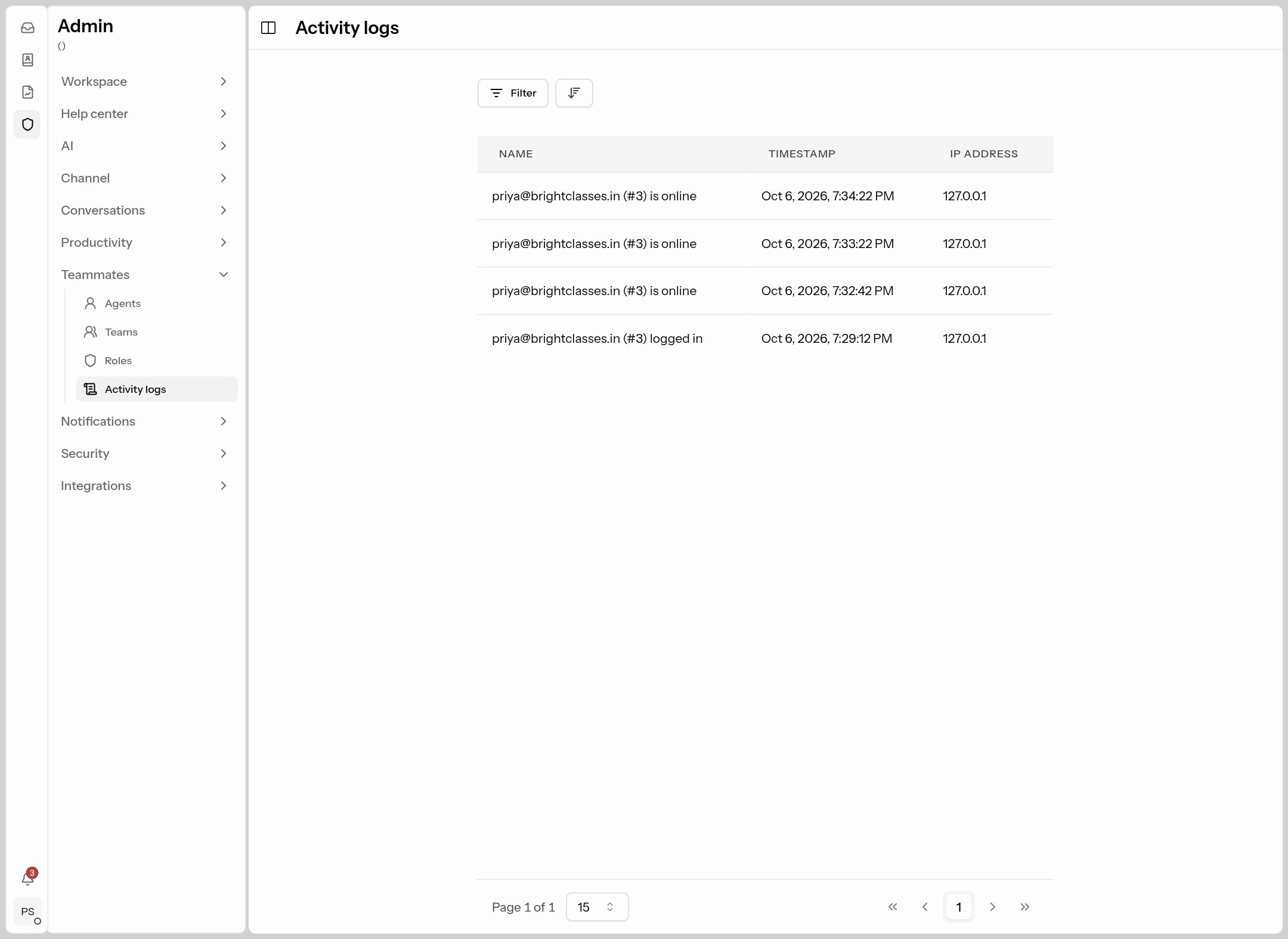 Activity logs