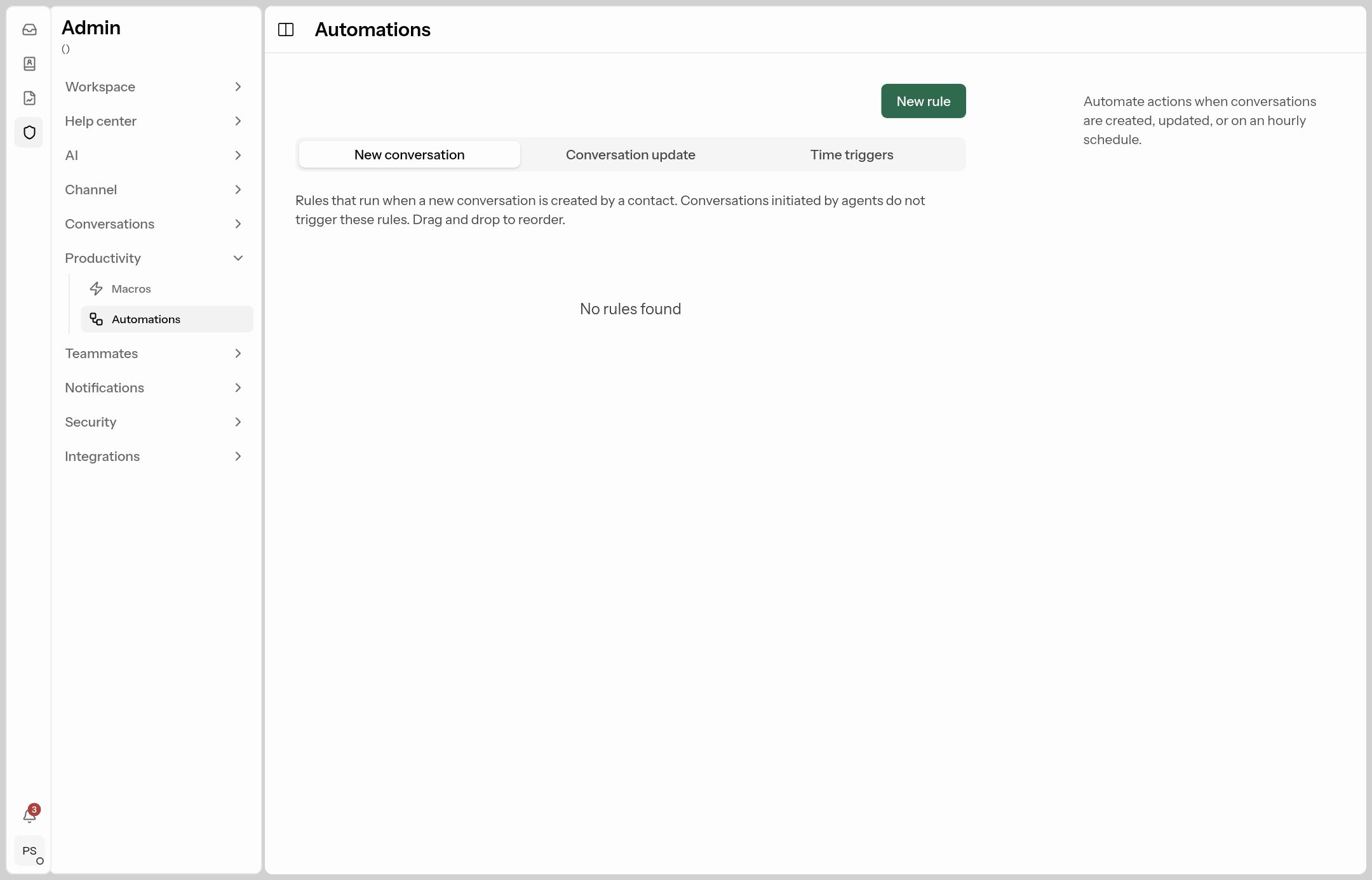 The automations list