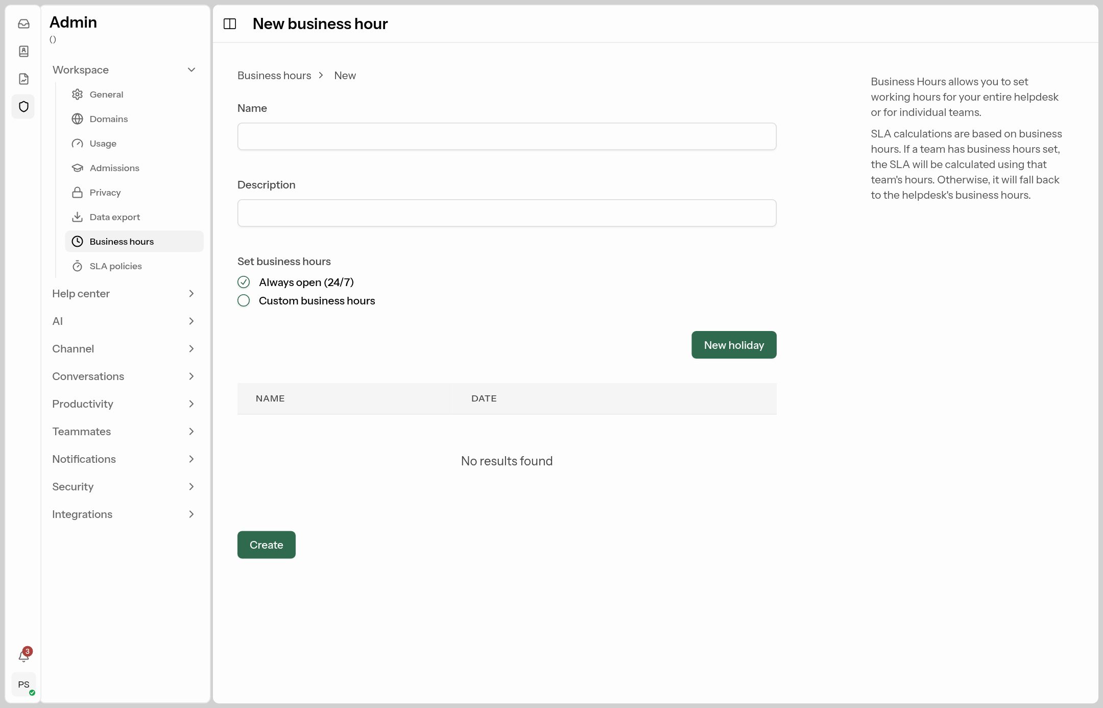 Creating a business-hours schedule