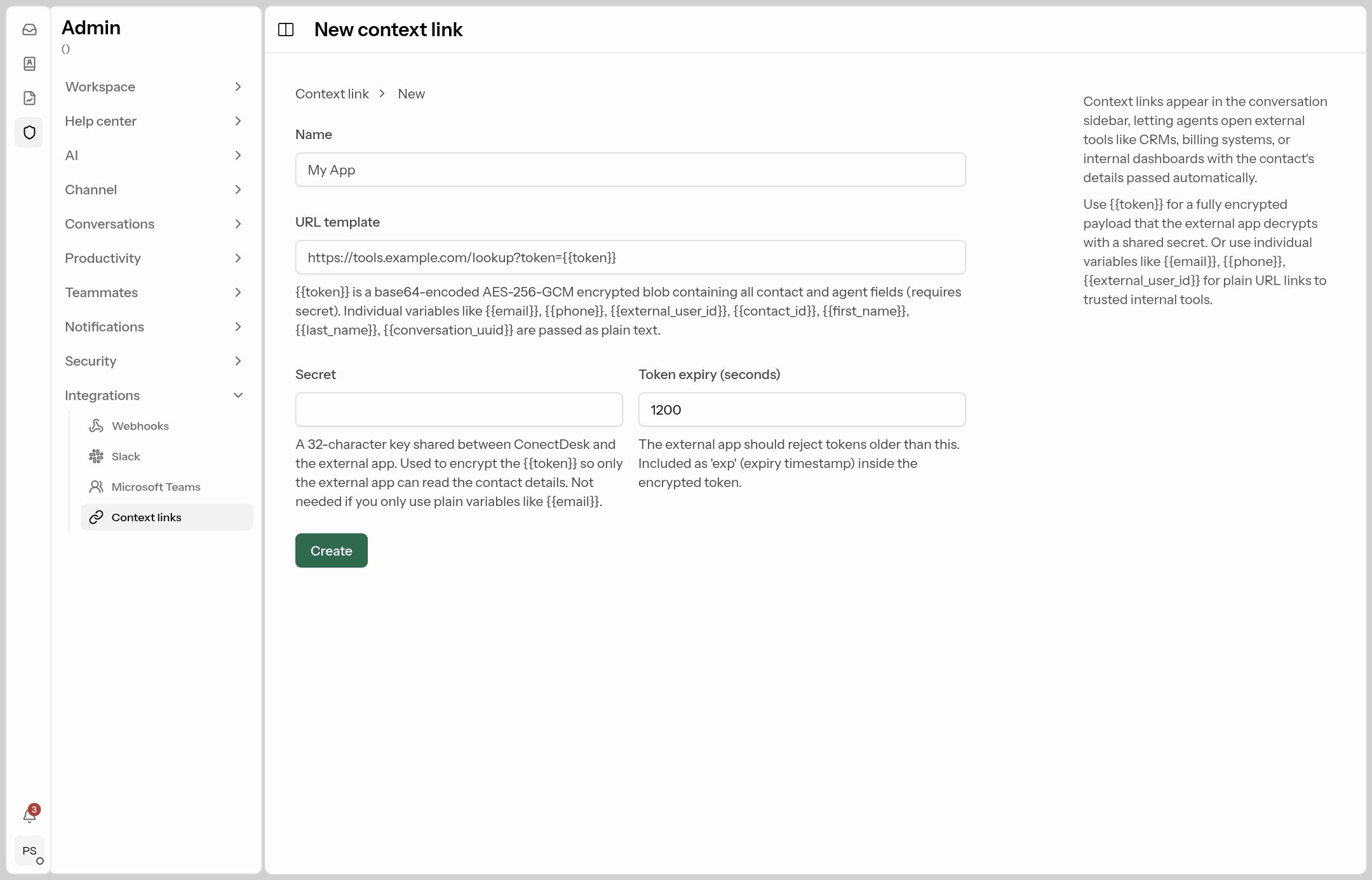 Creating a context link