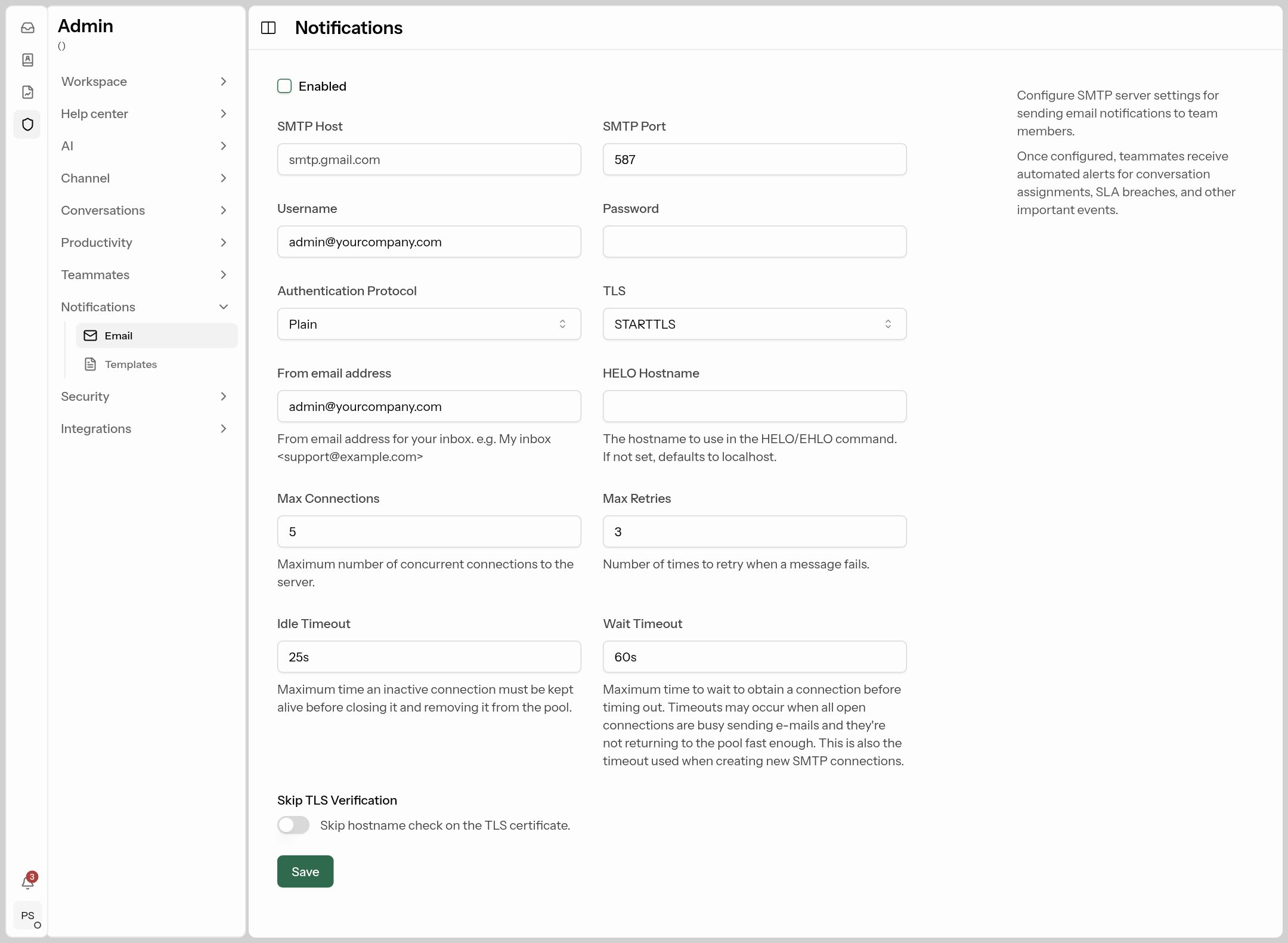 Email notification settings