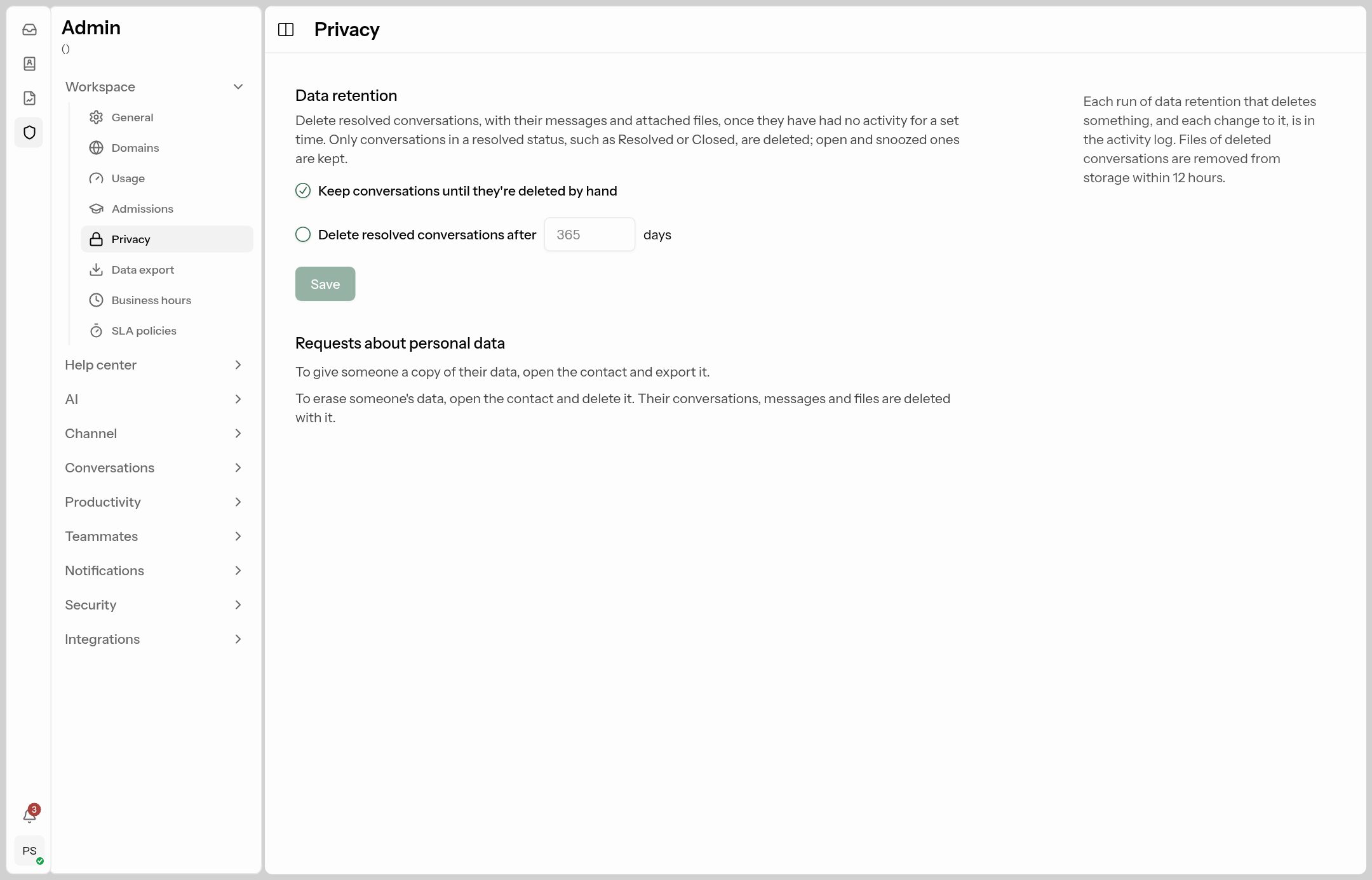 The privacy page
