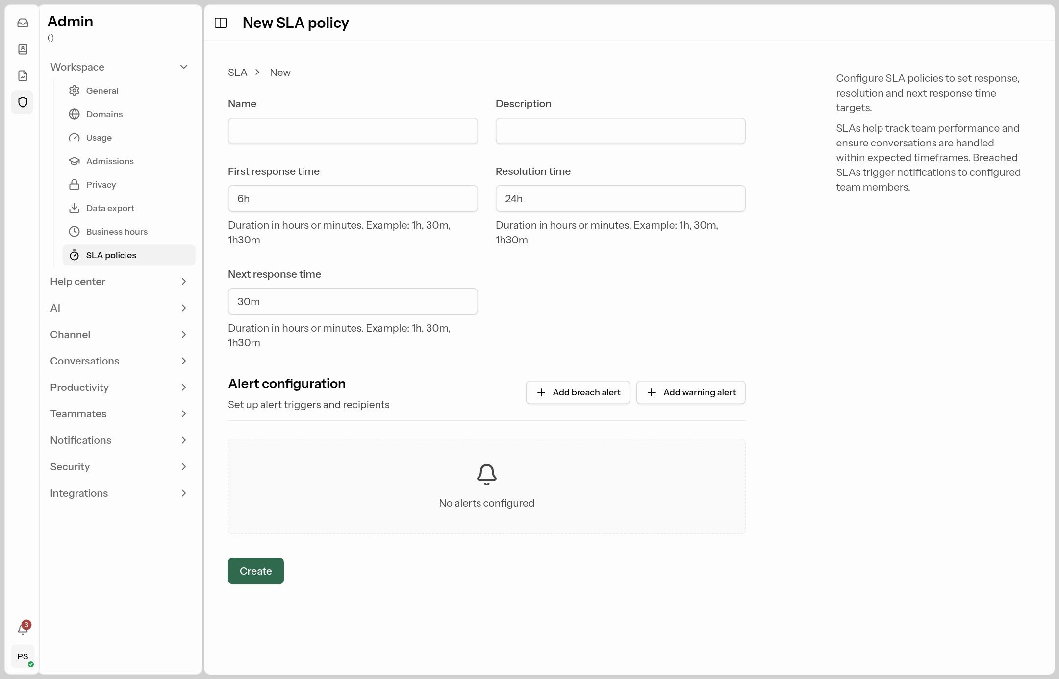 Creating an SLA policy