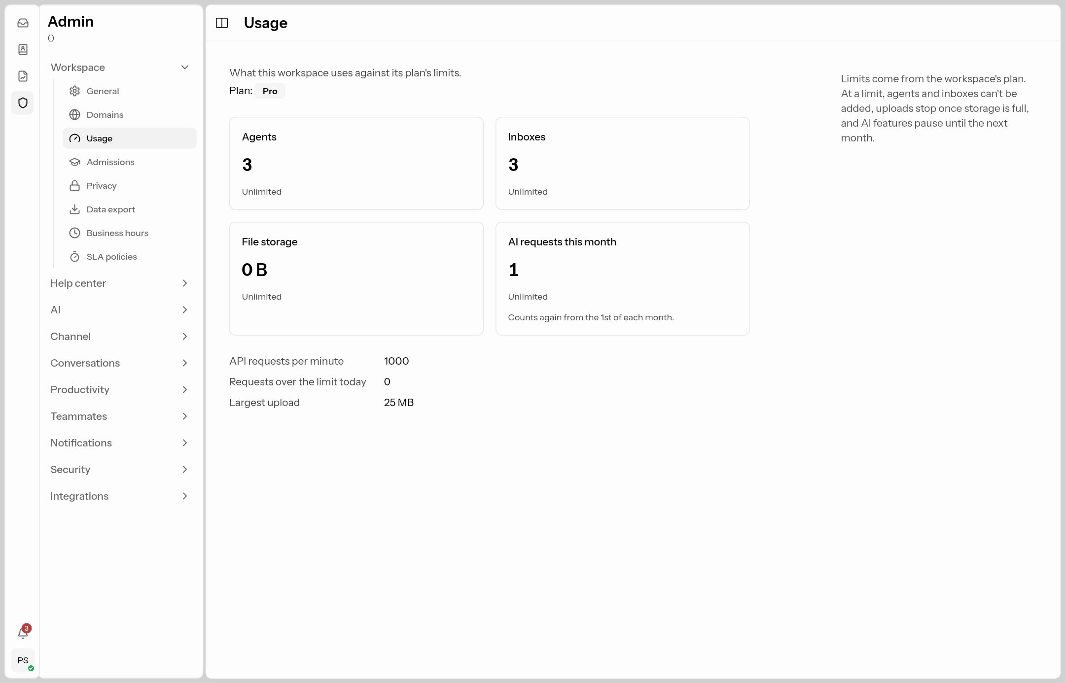 The usage page