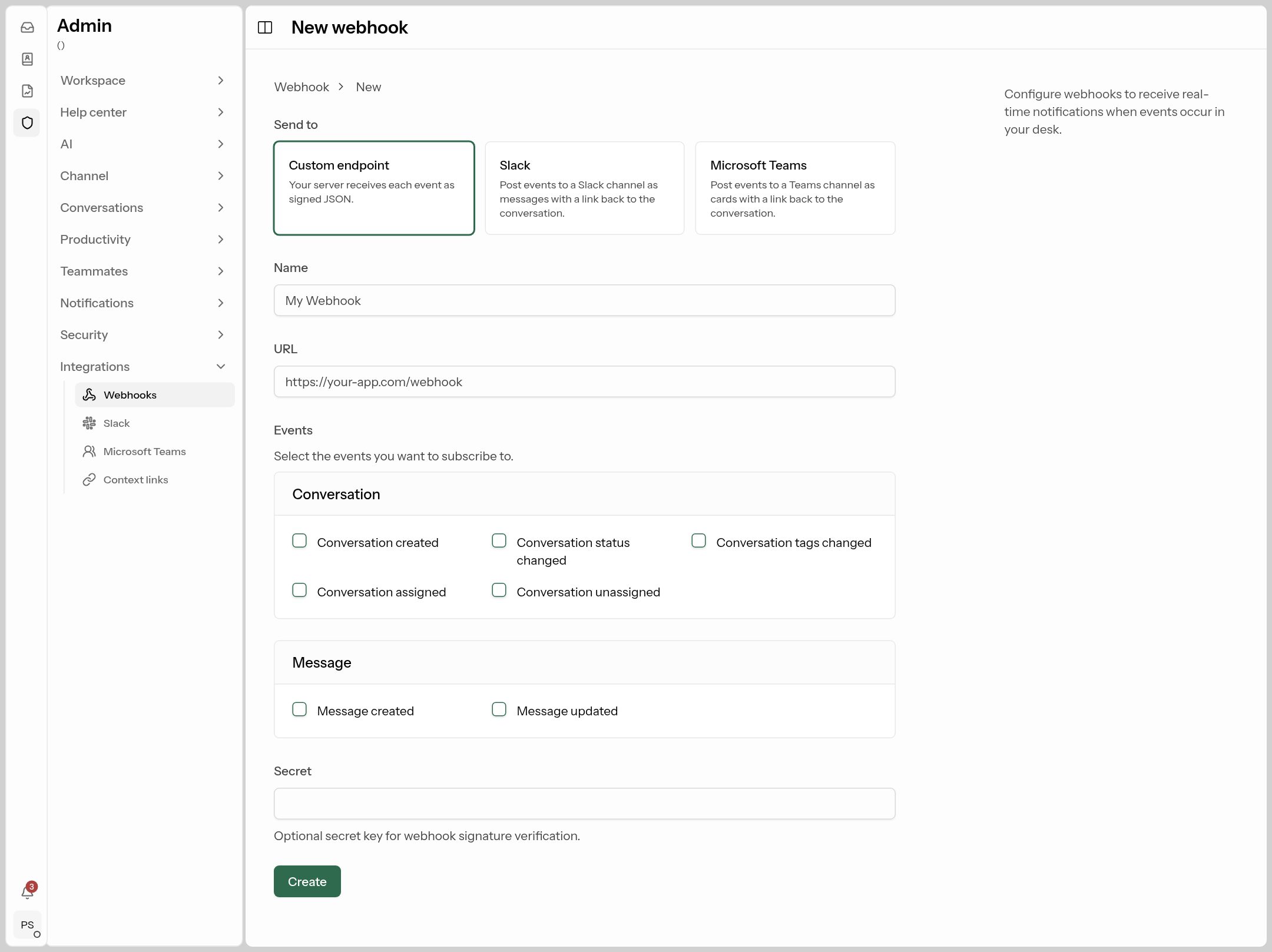 Creating a webhook