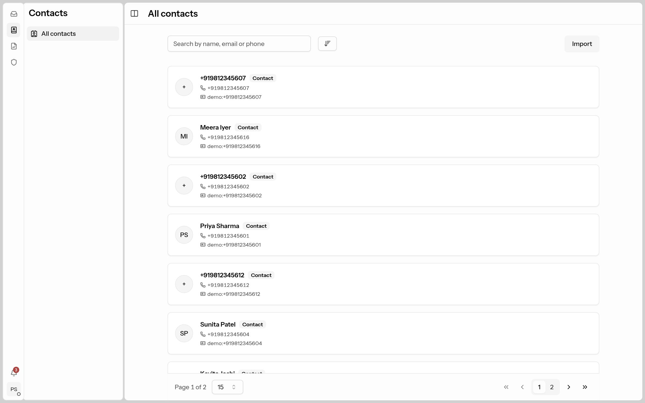 The contacts list