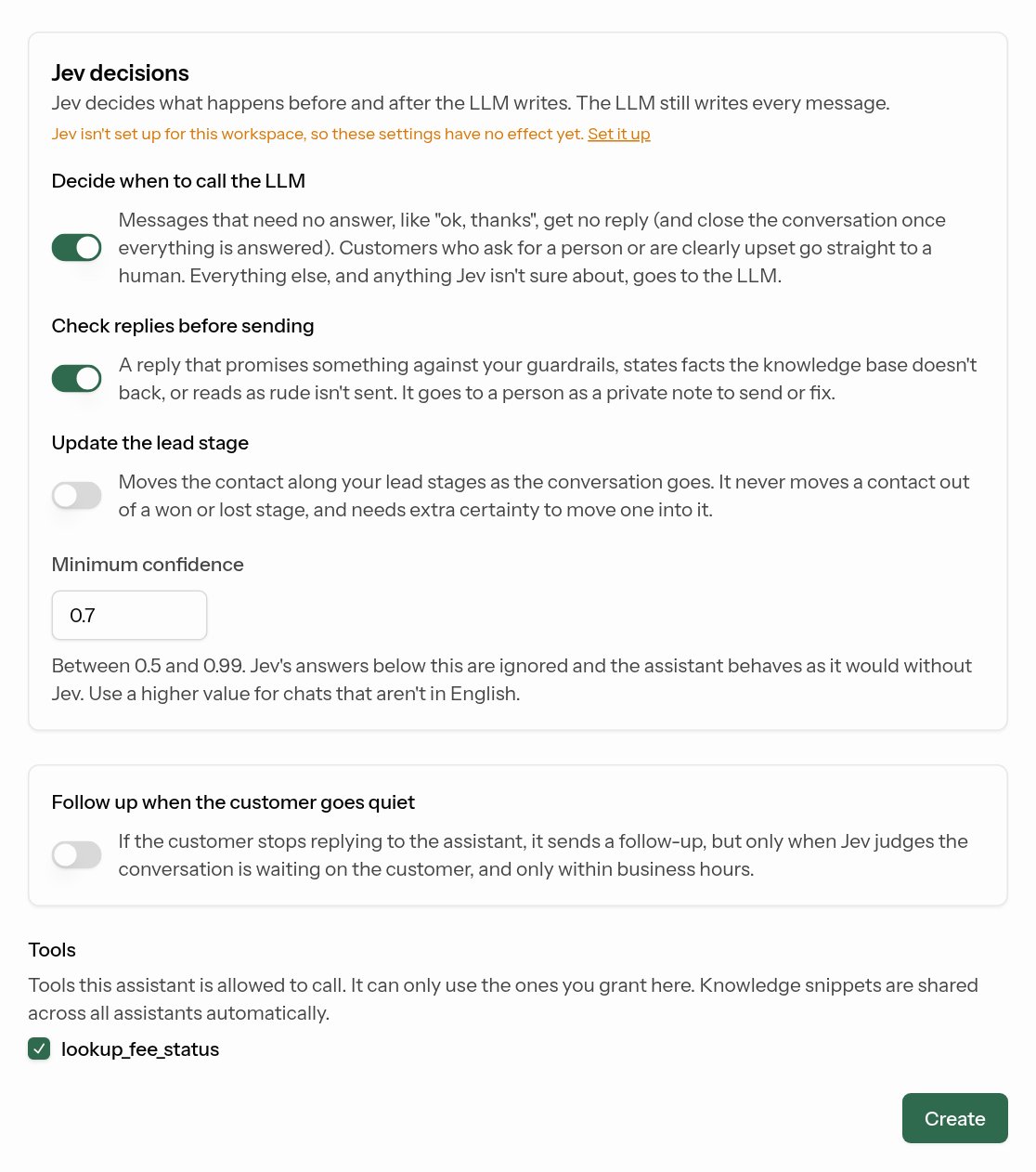Jev decisions, follow-ups and tools