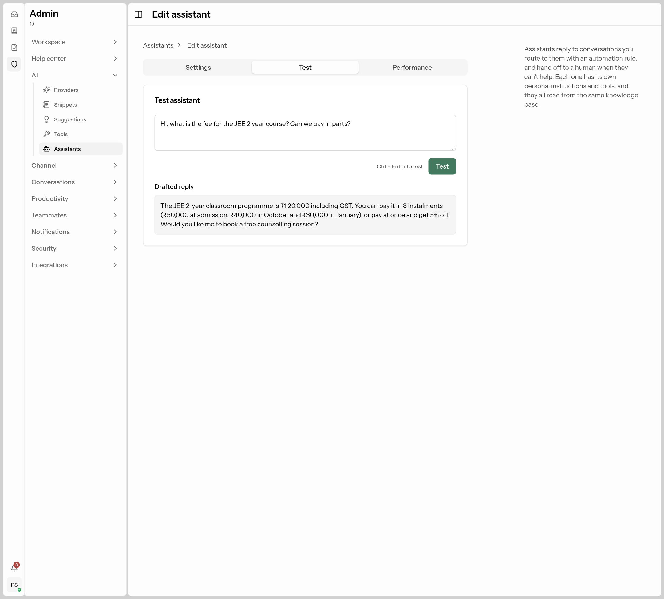 Testing the assistant