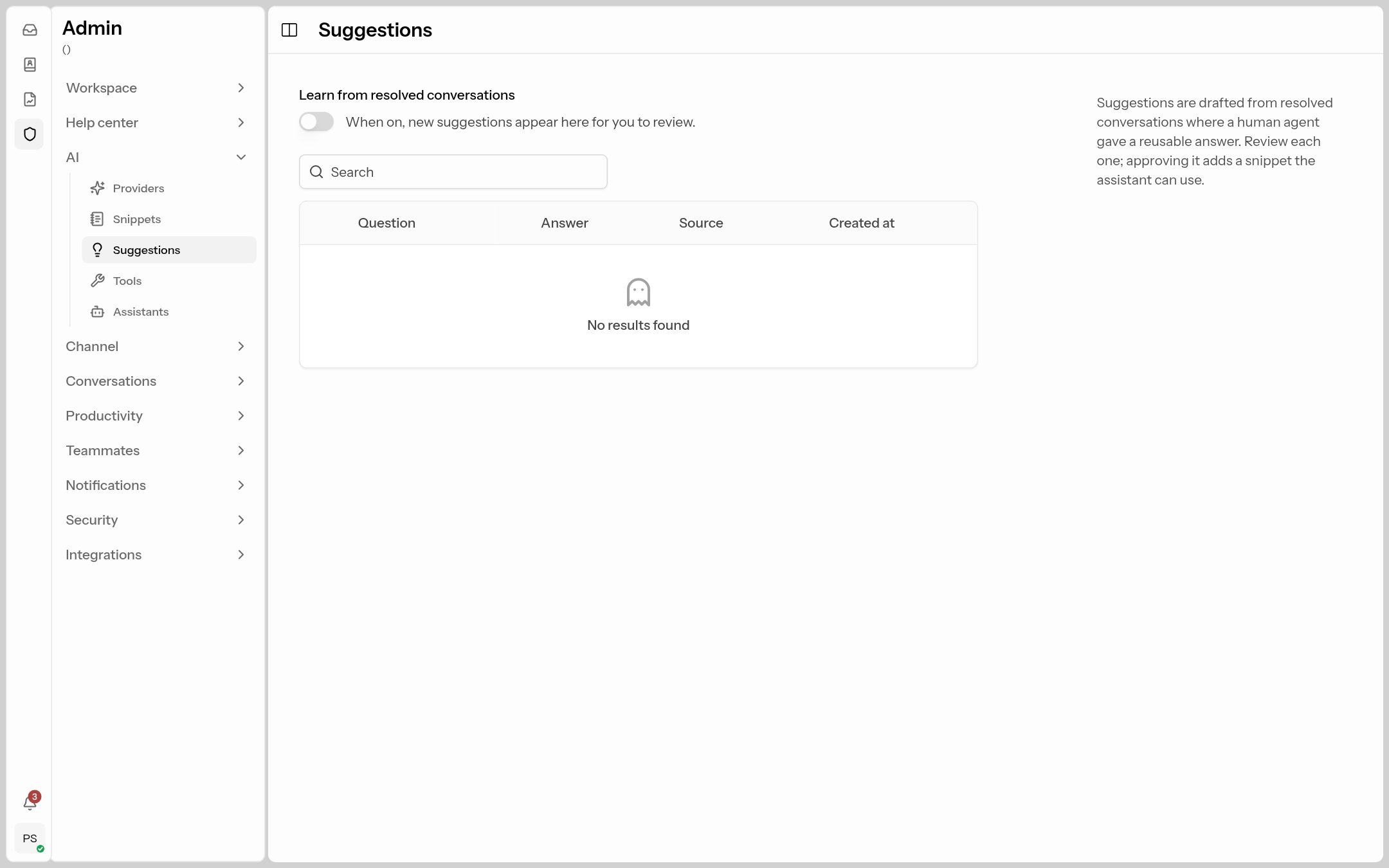 The Suggestions page