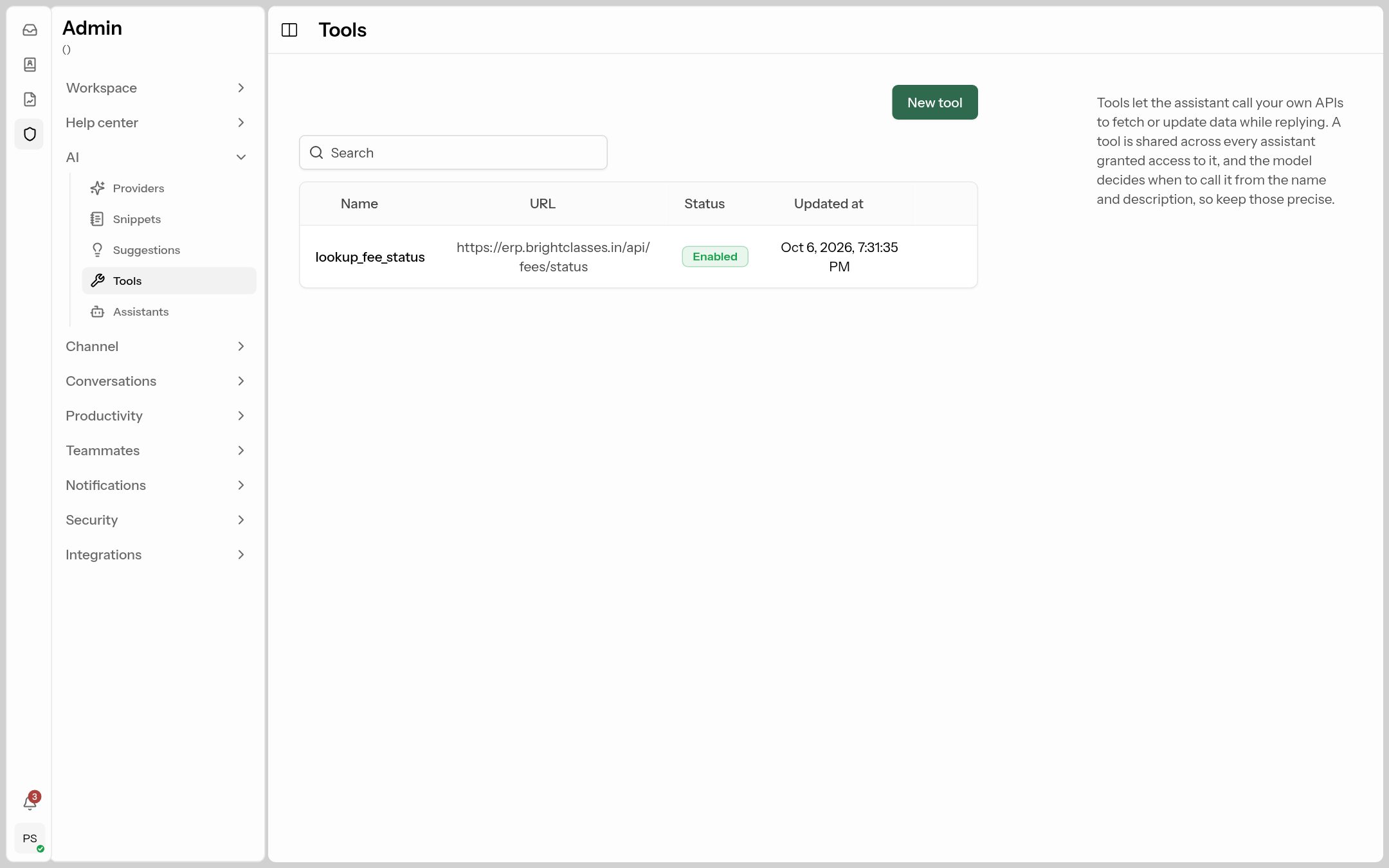 The Tools list
