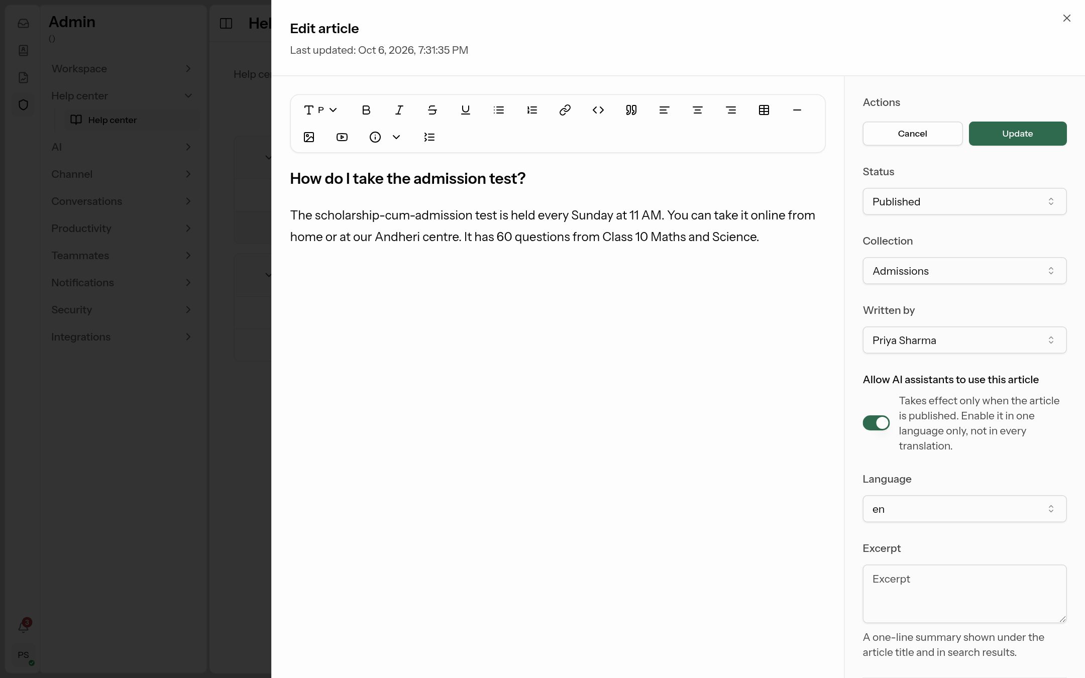 The article editor
