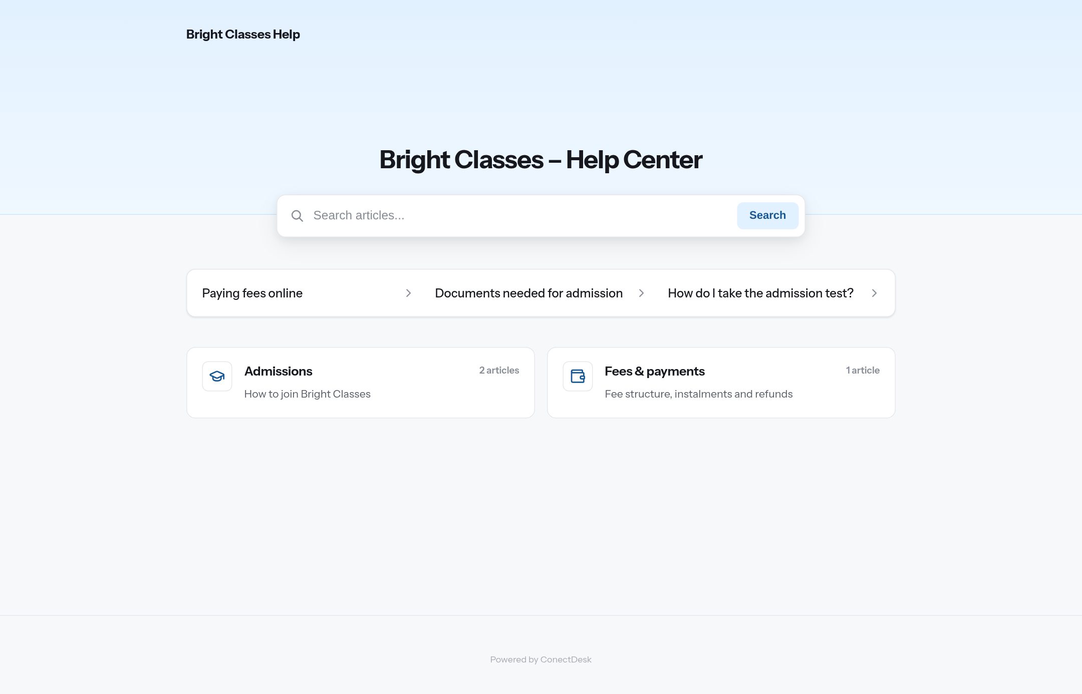 A public help center with the chat widget open