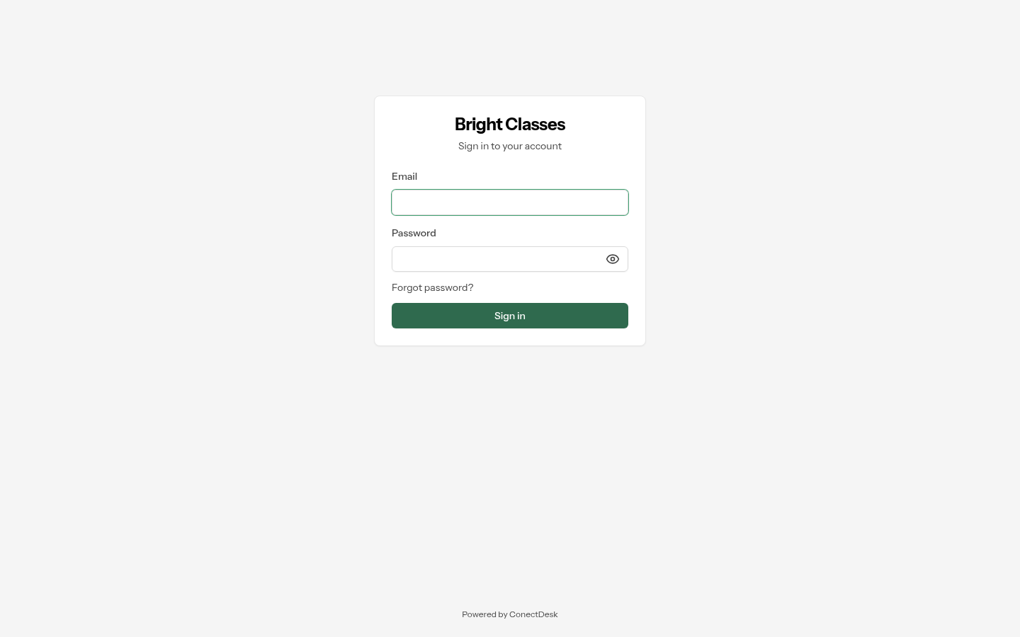 The workspace login screen